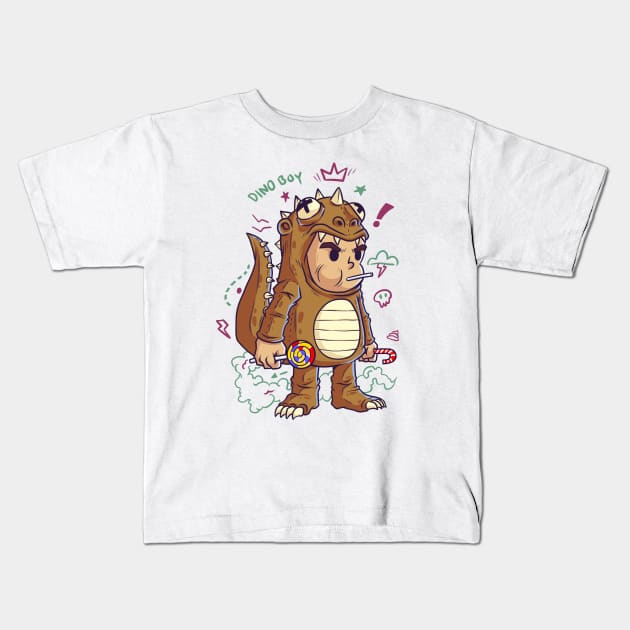 Dino Boy Kids T-Shirt by rudypagnel